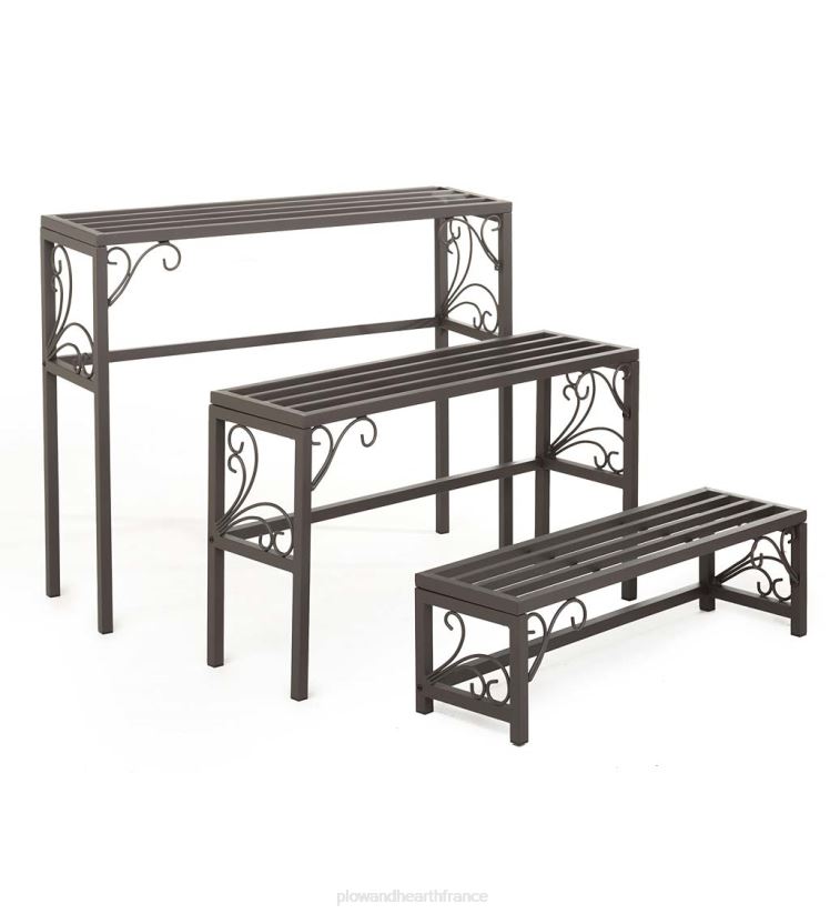 Plow & Hearth cour et jardin Supports d'usine en métal gigognes avec volutes, ensemble de trois 0BNZ912