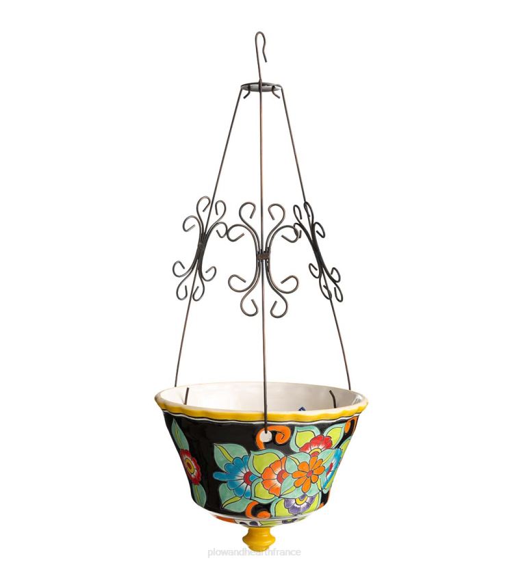 Plow & Hearth cour et jardin authentique jardinière suspendue talavera mexicaine - noir 0BNZ937