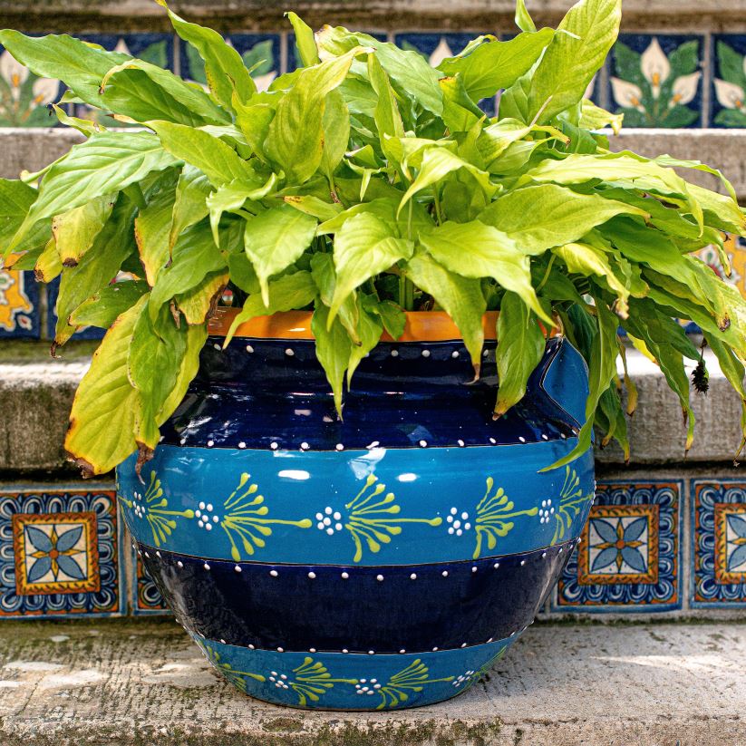Plow & Hearth cour et jardin grand planteur de chata de talavera rayé bleu 0BNZ941