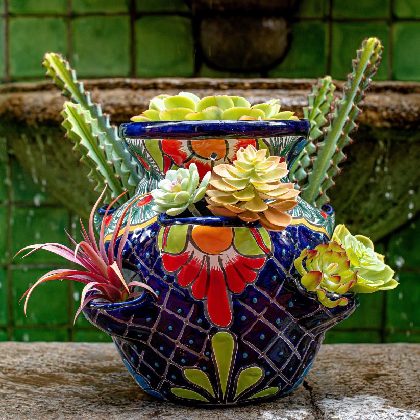 Plow & Hearth cour et jardin grand pot de fraises talavera bleu royal 0BNZ939