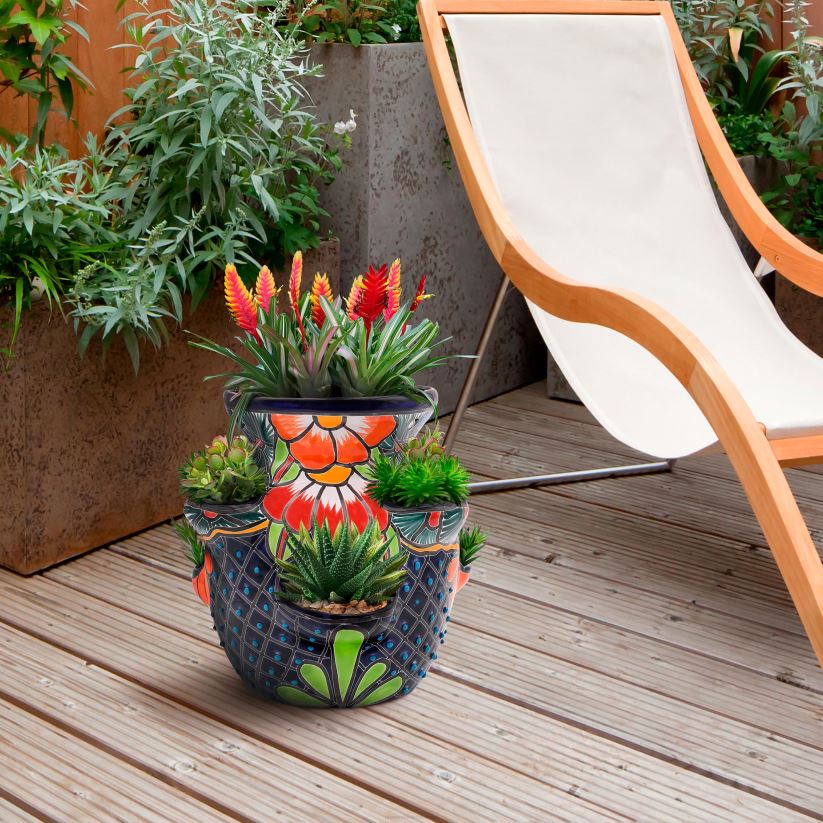 Plow & Hearth cour et jardin grand pot de fraises talavera bleu royal 0BNZ939