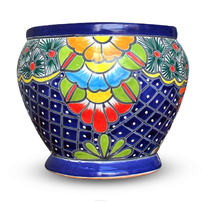 Plow & Hearth cour et jardin grande jardinière bleue à bol talavera 0BNZ929