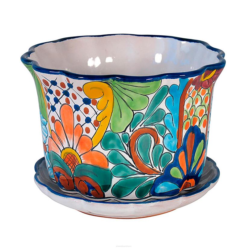 Plow & Hearth cour et jardin grande jardinière vague talavera avec plateau 0BNZ940