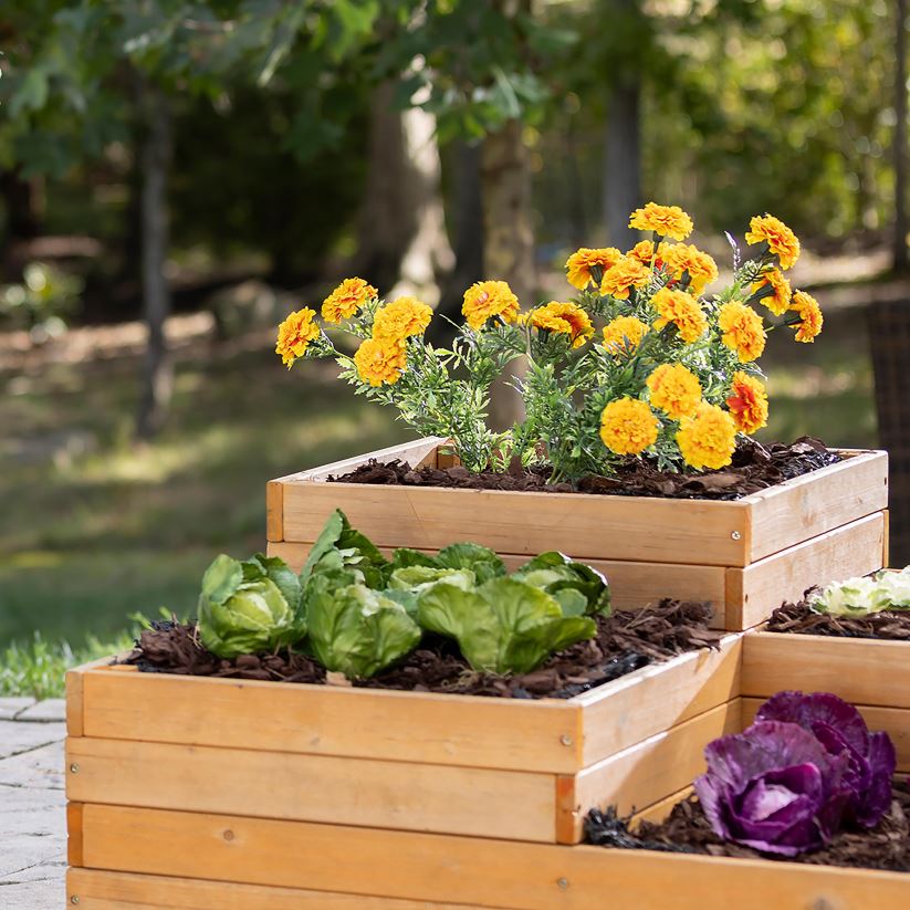 Plow & Hearth cour et jardin jardinière de jardin surélevée autonome à quatre cubes en bois 0BNZ909