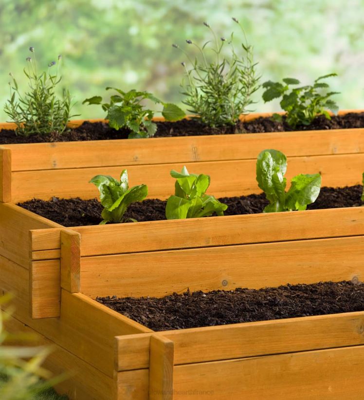 Plow & Hearth cour et jardin jardinière de jardin surélevée autonome à trois niveaux en bois 0BNZ927