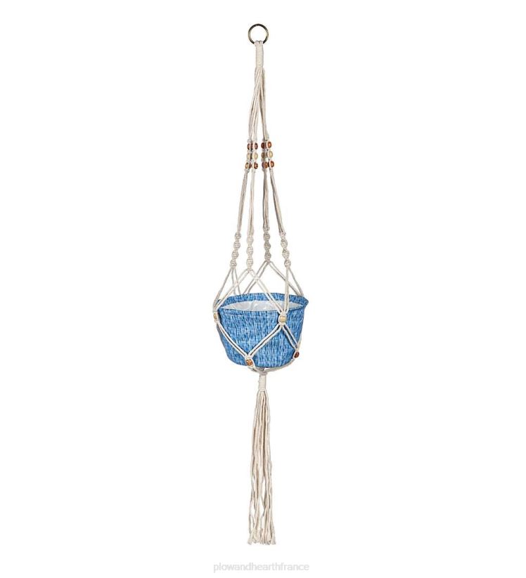 Plow & Hearth cour et jardin jardinière en tissu olivia avec support en macramé - bleu 0BNZ930