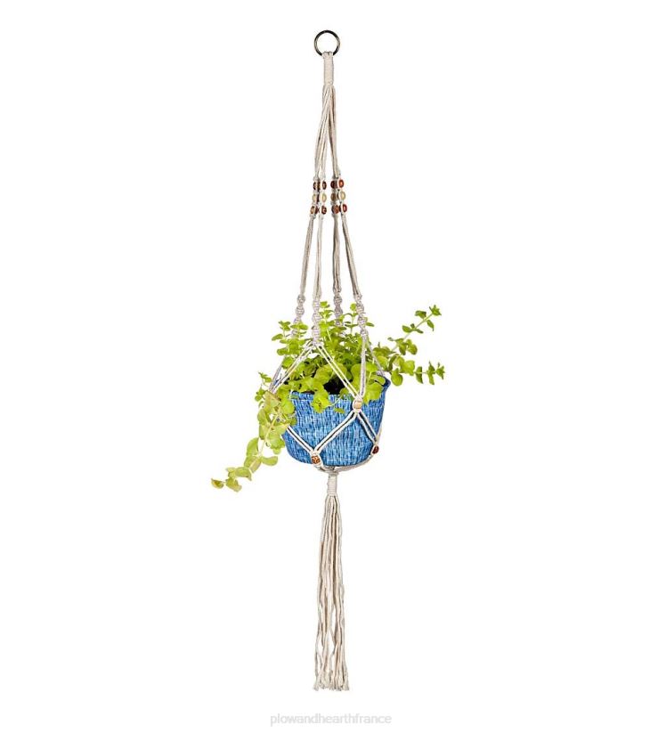 Plow & Hearth cour et jardin jardinière en tissu olivia avec support en macramé - bleu 0BNZ930