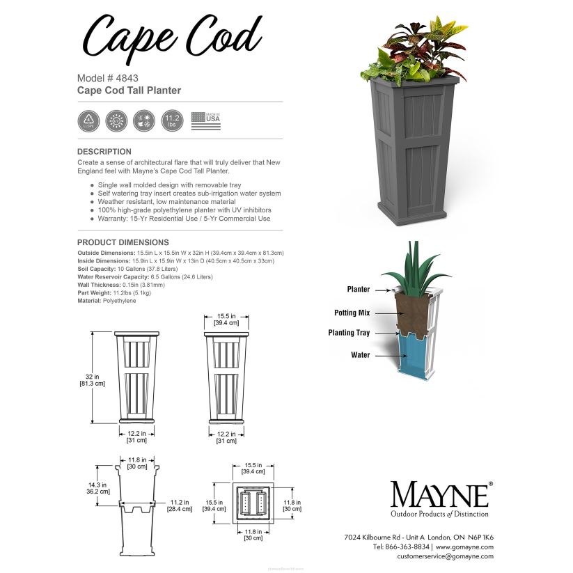 Plow & Hearth cour et jardin jardinière haute à arrosage automatique Lexington - blanc 0BNZ908