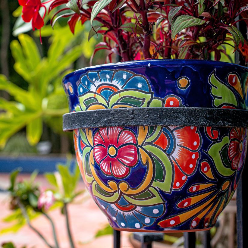 Plow & Hearth cour et jardin jardinière talavera florale bleue 0BNZ956