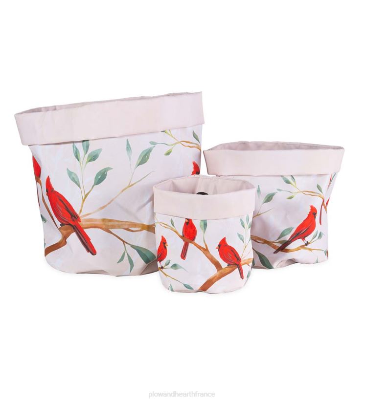 Plow & Hearth cour et jardin jardinières en toile doublée avec motifs d'oiseaux, ensemble de 3 - cardinal rouge 0BNZ947