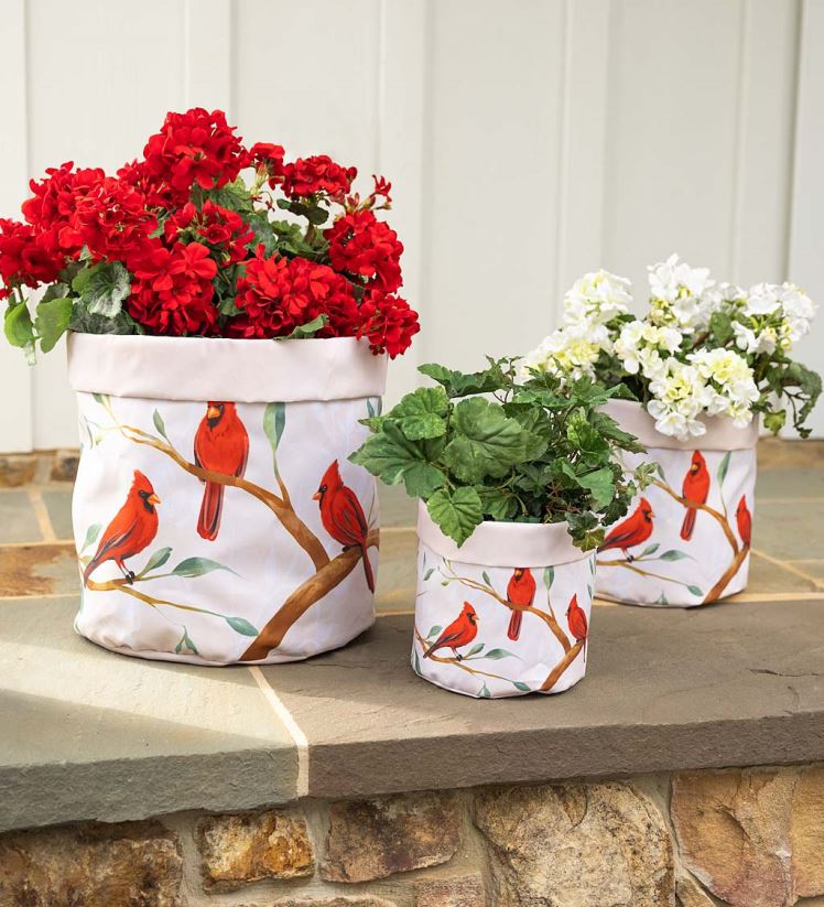 Plow & Hearth cour et jardin jardinières en toile doublée avec motifs d'oiseaux, ensemble de 3 - cardinal rouge 0BNZ947