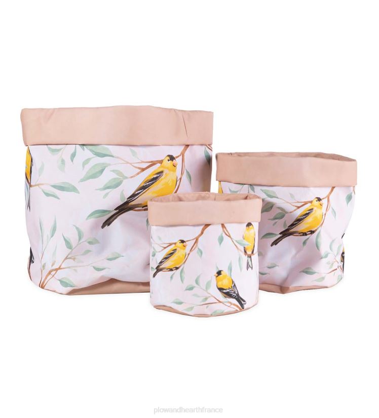 Plow & Hearth cour et jardin jardinières en toile doublée avec motifs d'oiseaux, ensemble de 3 - cardinal rouge 0BNZ947