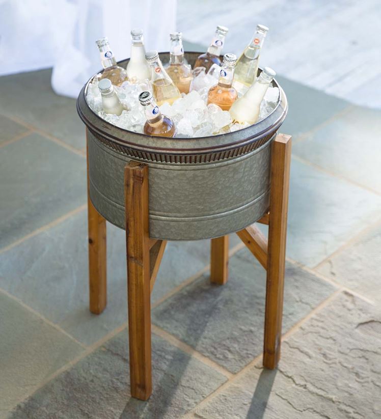 Plow & Hearth cour et jardin jardinières galvanisées avec supports en bois, lot de 3 0BNZ923