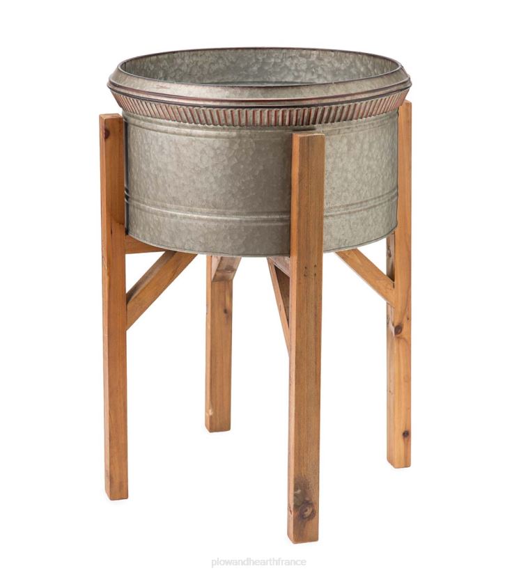 Plow & Hearth cour et jardin jardinières galvanisées avec supports en bois, lot de 3 0BNZ923