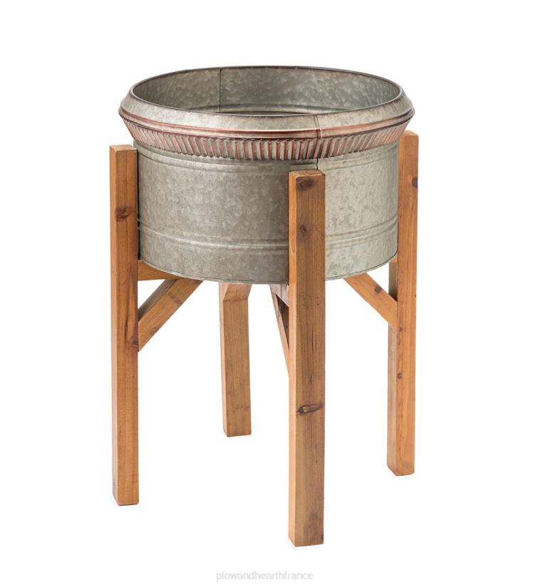 Plow & Hearth cour et jardin jardinières galvanisées avec supports en bois, lot de 3 0BNZ923