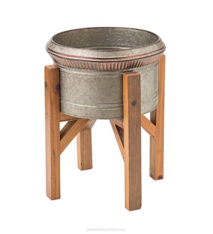 Plow & Hearth cour et jardin jardinières galvanisées avec supports en bois, lot de 3 0BNZ923
