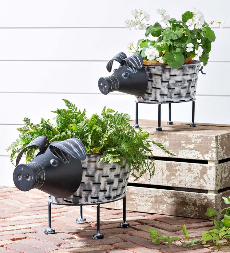 Plow & Hearth cour et jardin planteurs de porcs rustiques, ensemble de 2 0BNZ979