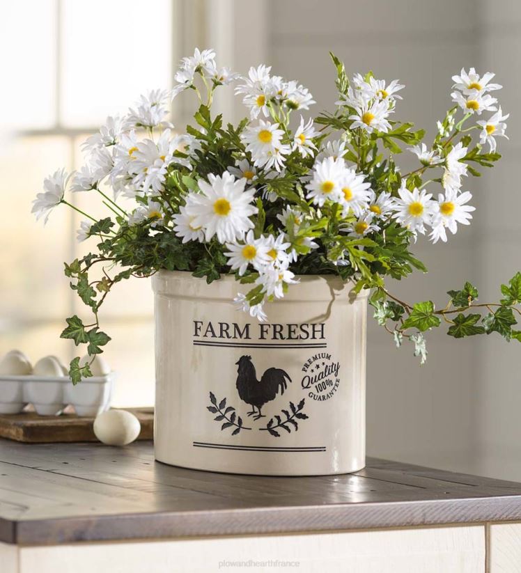 Plow & Hearth cour et jardin pot en grès coq frais de la ferme - bleu 0BNZ953