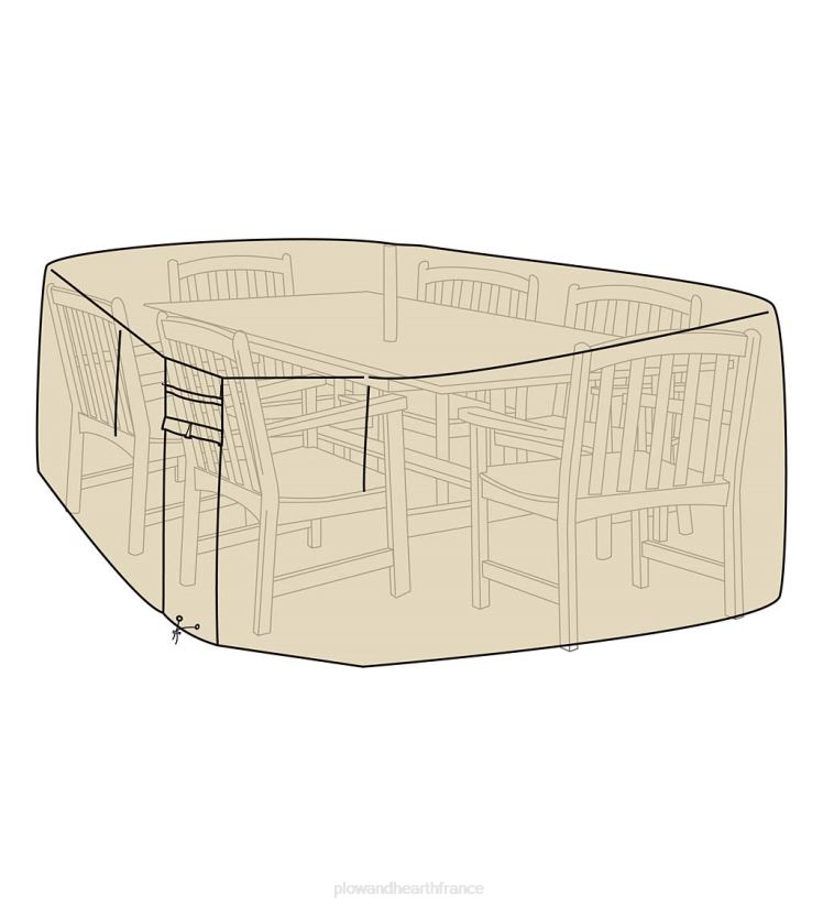 Plow & Hearth cour et jardin grande housse de meuble de luxe pour table à manger et chaises rectangulaires/ovales - beige 0BNZ1005