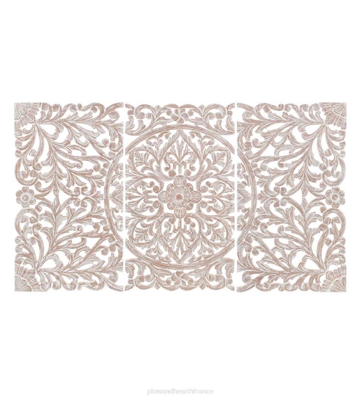 Plow & Hearth meubles art mural floral lavé à la chaux à trois panneaux 0BNZ2134