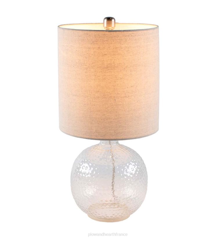 Plow & Hearth meubles lampe de table en verre bulle texturé avec abat-jour en lin beige 0BNZ2131