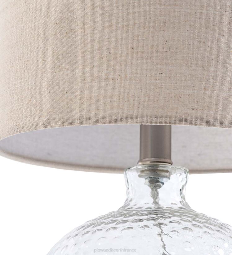 Plow & Hearth meubles lampe de table en verre bulle texturé avec abat-jour en lin beige 0BNZ2131