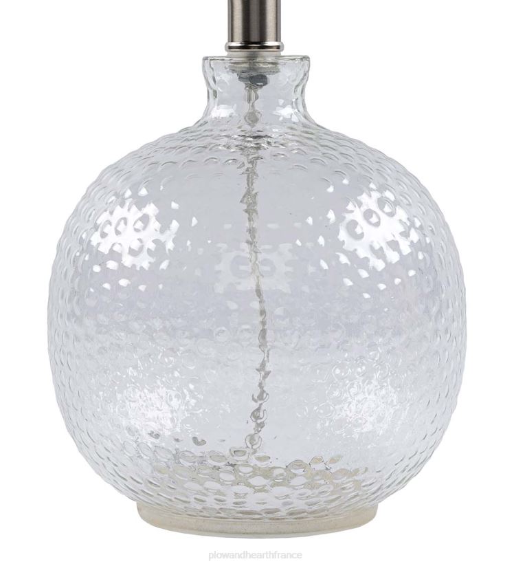 Plow & Hearth meubles lampe de table en verre bulle texturé avec abat-jour en lin beige 0BNZ2131