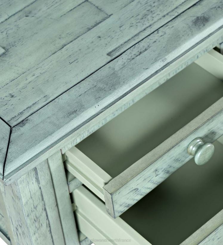 Plow & Hearth meubles Bureau de la centrale électrique de Chelsea avec ports USB et prises de courant - Scrimshaw Whitewash 0BNZ2121