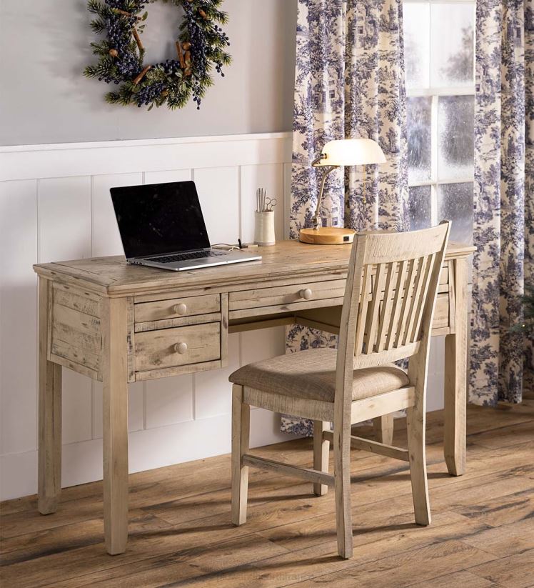 Plow & Hearth meubles Bureau de la centrale électrique de Chelsea avec ports USB et prises de courant - Scrimshaw Whitewash 0BNZ2121