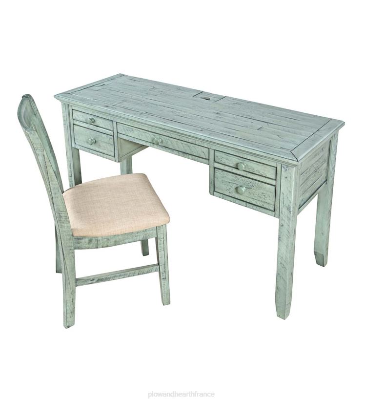 Plow & Hearth meubles Bureau de la centrale électrique de Chelsea avec ports USB et prises de courant - Scrimshaw Whitewash 0BNZ2121