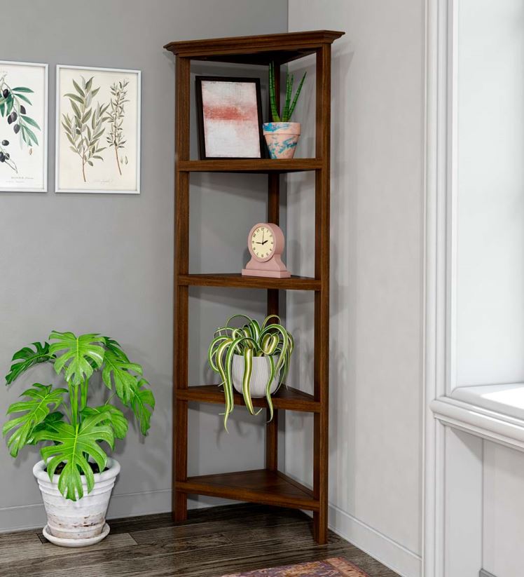 Plow & Hearth meubles bibliothèque d'angle à quatre étagères de ferme - gris délavé 0BNZ2100