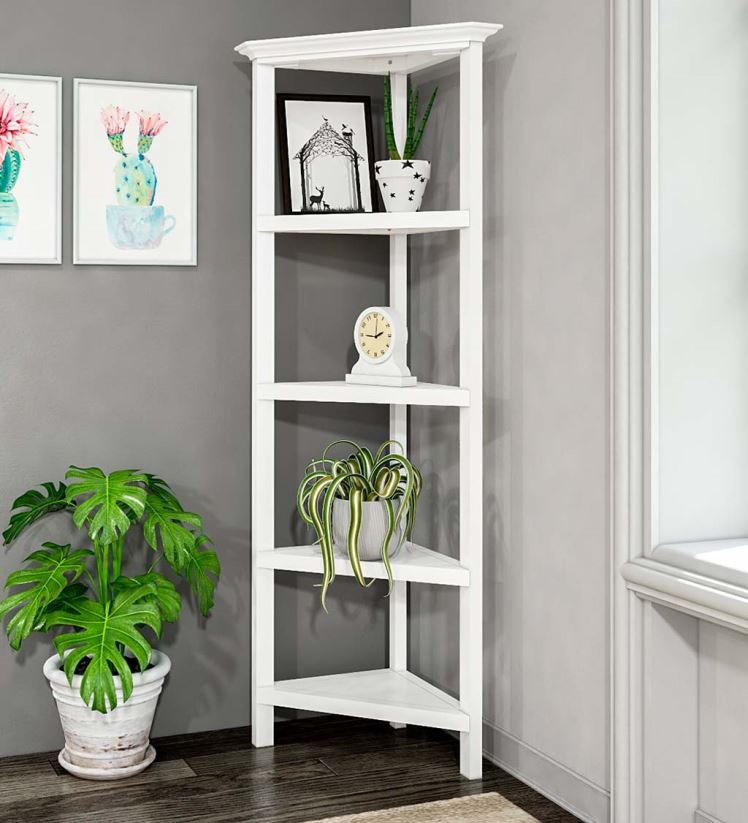 Plow & Hearth meubles bibliothèque d'angle à quatre étagères de ferme - gris délavé 0BNZ2100