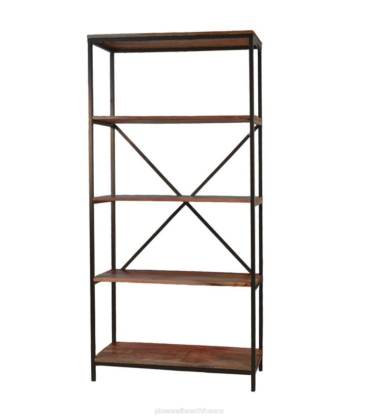 Plow & Hearth meubles Bibliothèque à cinq tablettes en bois et métal de 72" de hauteur - châtaignier 0BNZ2113