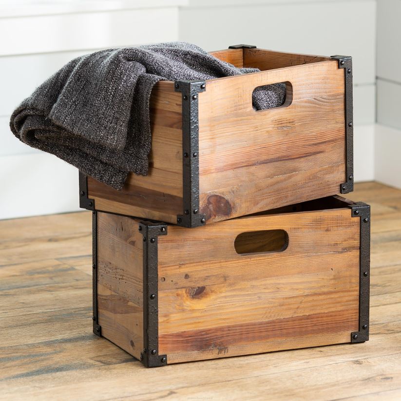 Plow & Hearth meubles caisses de rangement en bois rustique Deep Creek, ensemble de 2 0BNZ2108