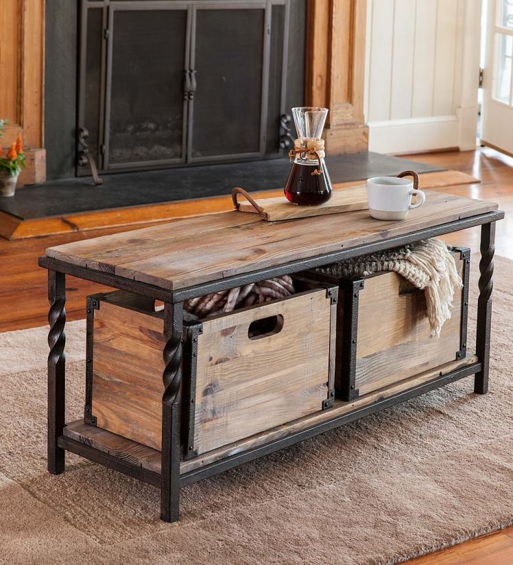 Plow & Hearth meubles caisses de rangement en bois rustique Deep Creek, ensemble de 2 0BNZ2108