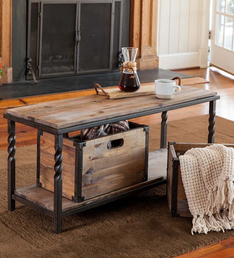 Plow & Hearth meubles caisses de rangement en bois rustique Deep Creek, ensemble de 2 0BNZ2108