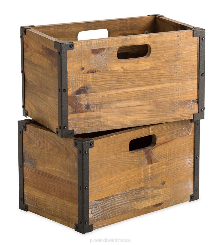 Plow & Hearth meubles caisses de rangement en bois rustique Deep Creek, ensemble de 2 0BNZ2108