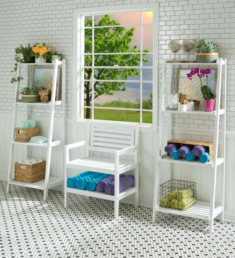 Plow & Hearth meubles étagère échelle penchée en bois à 4 niveaux de ferme - blanc 0BNZ2119