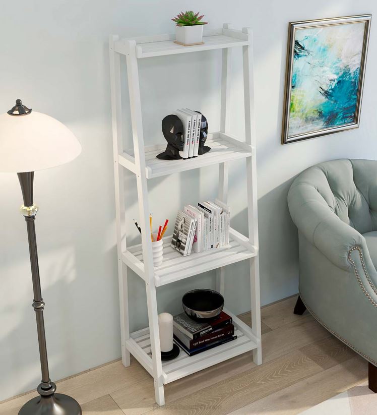 Plow & Hearth meubles étagère échelle penchée en bois à 4 niveaux de ferme - blanc 0BNZ2119