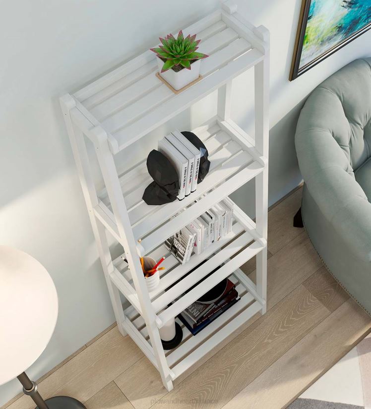 Plow & Hearth meubles étagère échelle penchée en bois à 4 niveaux de ferme - blanc 0BNZ2119