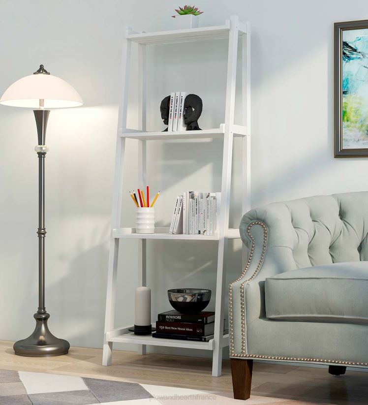 Plow & Hearth meubles étagère échelle penchée en bois à 4 niveaux de ferme - blanc 0BNZ2119