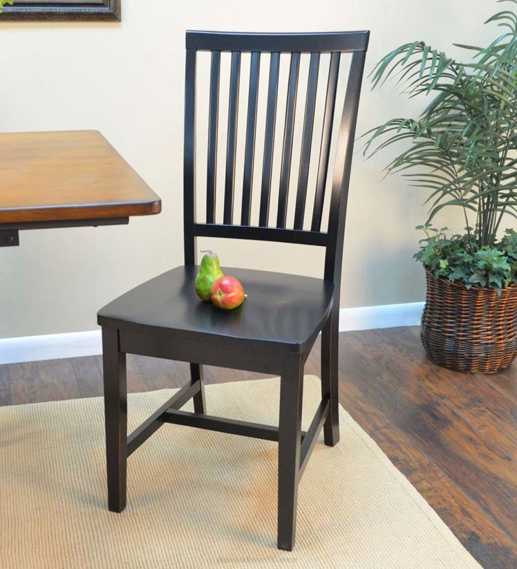 Plow & Hearth meubles Chaise à dossier à lattes en bois dur antique d'école - noir antique 0BNZ2036