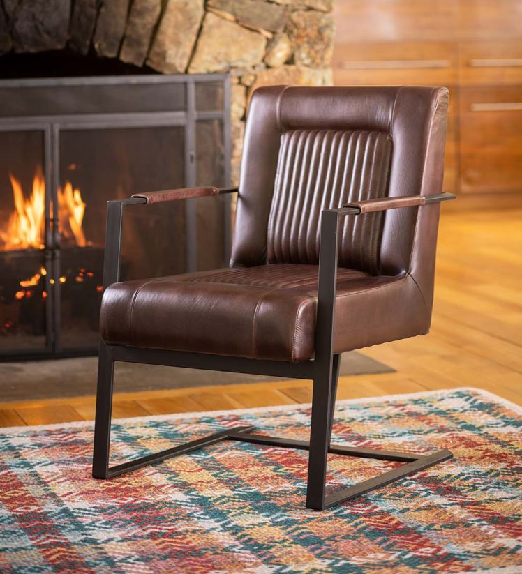 Plow & Hearth meubles Fauteuil d'appoint Wayne en cuir et acier - sienne foncée 0BNZ2031