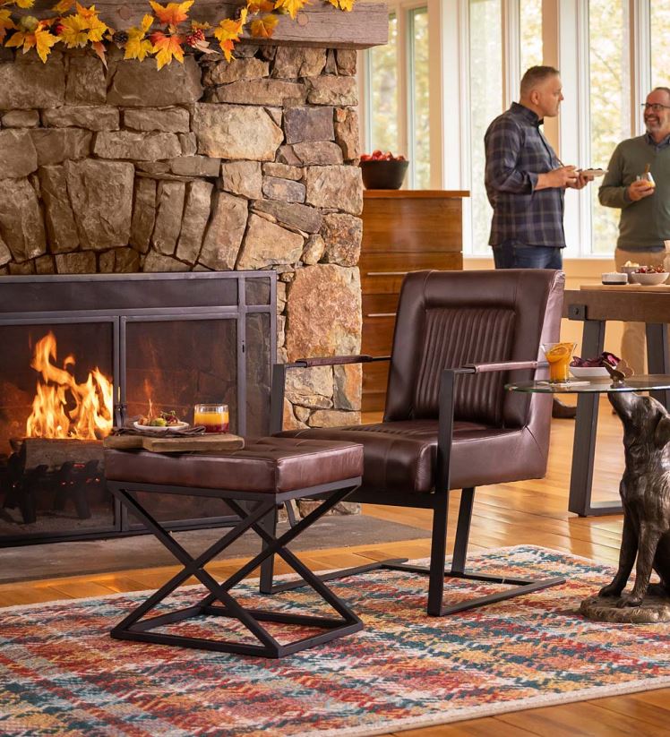 Plow & Hearth meubles Fauteuil d'appoint Wayne en cuir et acier - sienne foncée 0BNZ2031