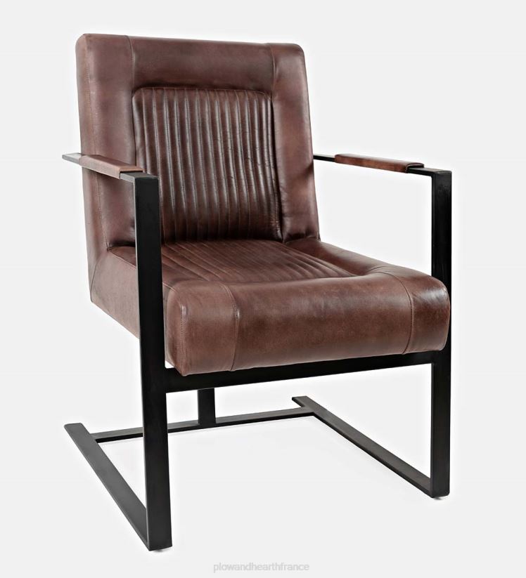 Plow & Hearth meubles Fauteuil d'appoint Wayne en cuir et acier - sienne foncée 0BNZ2031