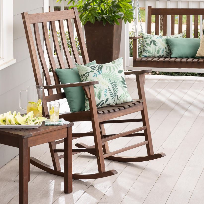 Plow & Hearth meubles chaise à bascule en bois à lattes - peinture noire 0BNZ3255