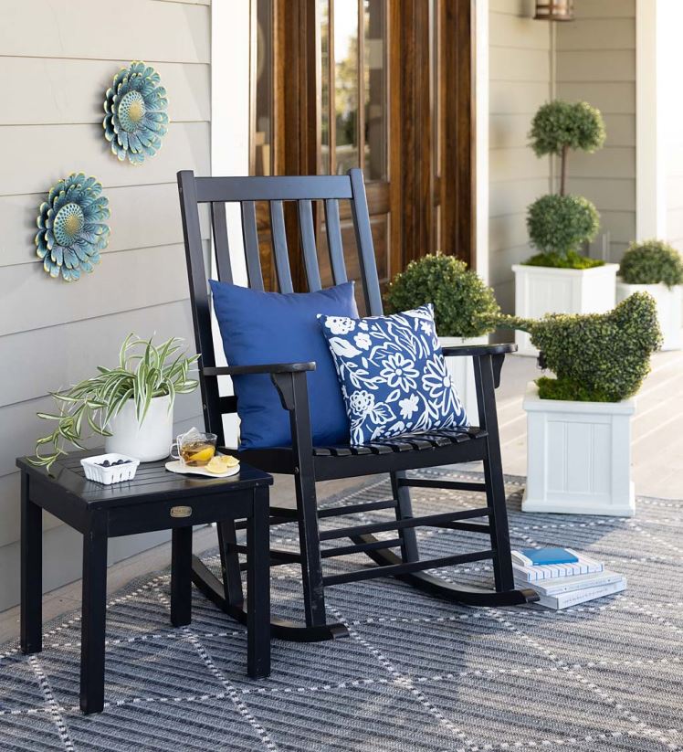 Plow & Hearth meubles chaise à bascule en bois à lattes - peinture noire 0BNZ3255