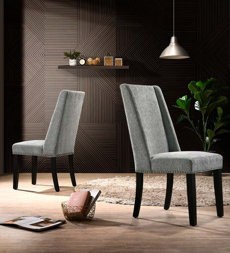 Plow & Hearth meubles chaises de salle à manger rembourrées lana, lot de 2 - gris anthracite/espresso 0BNZ2037