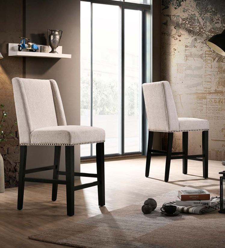 Plow & Hearth meubles tabourets de comptoir rembourrés de style chaise de 24 po, ensemble de 2 - gris anthracite/espresso 0BNZ2038