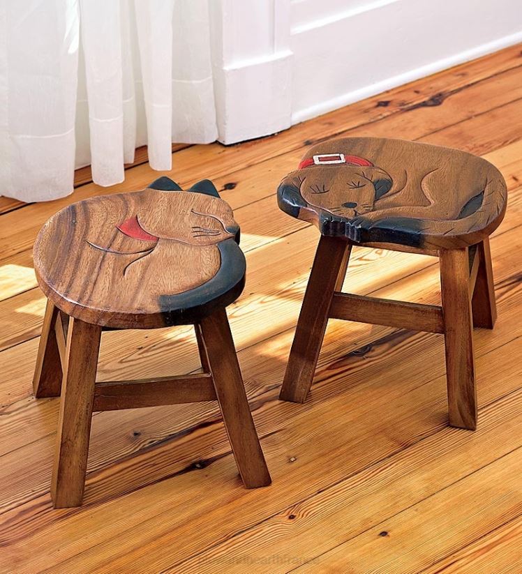 Plow & Hearth meubles repose-pieds pour animaux de compagnie en acacia sculpté - chat 0BNZ2093